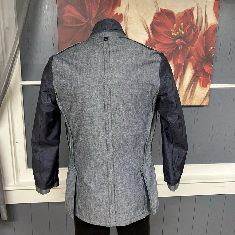 J. Crew Blazer Sport Coat Mens Sz Small (36-38R)‎ Cotton Grayish Navy Chambray